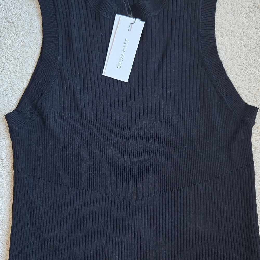 Dynamite Black Sleeveless Ribbed Blouse